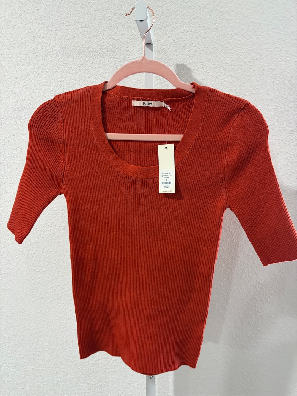 Francesca's Collections Scoop Neck Ribbed Top - Rust Orange